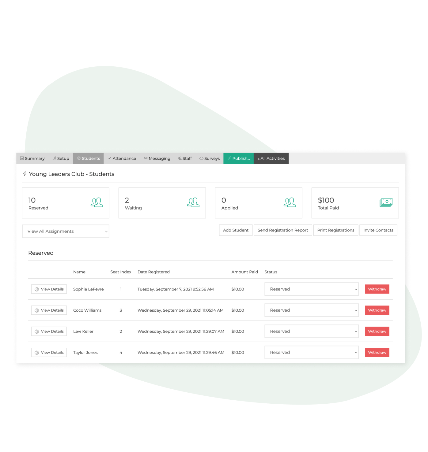 AfterSchool HQ Students List Screen